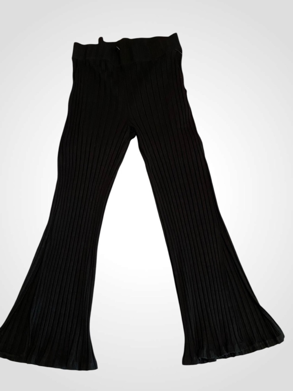 Eileen Fisher Black Ribbed Wide-Leg Cropped Pants with Side Slits NWOT Size M - Picture 7 of 14
